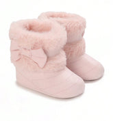 Winter Rubber Sole Cute Bow Warm Plush Pom Snow Shoes Warm Baby Walking Shoes