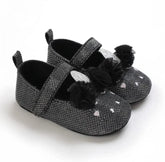 Shimmery Black & Pink Heart With Bow Baby Girl Shoes