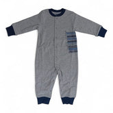 Striped Panel Long-Sleeve Baby Romper with Snap Closure