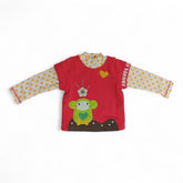 Red Appliqué Shirt with Polka Dot Sleeves