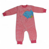 Soft Velour Pink Baby Jumpsuit with Blue Cat Appliqué
