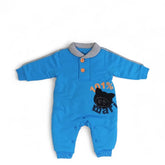 Cozy Blue Baby Jumpsuit with Playful Bear Graphic