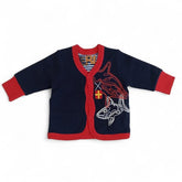 Kids' Navy & Red Cardigan with Shark Appliqué