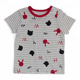Playful Striped T-Shirt with Cat & Rabbit Pattern for Kids