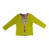 Vibrant Lime Green Long-Sleeve T-Shirt with Patterned Placket