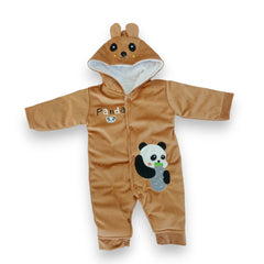 Brown Adorable Panda Hooded Baby Romper with Matching Panda Slippers