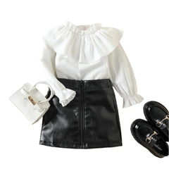 Toddler Baby Girl Fall Outfit Ruffle Long Sleeve Knit Blouse Pullover Top Mini Skirt