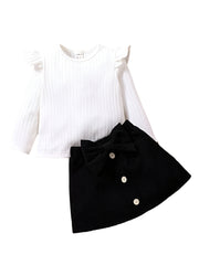 Baby Girl Ruffle Trim Tee & Bow Front Skirt