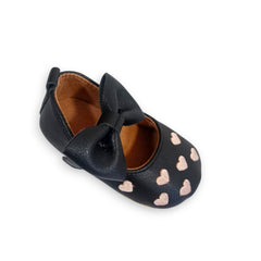 Baby Girls Golden Heart Shoes (Black)