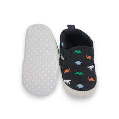 Adorable Dino Print Baby/Boy Slip-On Shoes - Soft Sole & Breathable (Black)