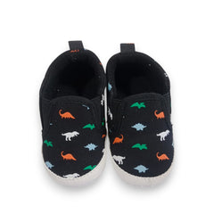 Adorable Dino Print Baby/Boy Slip-On Shoes - Soft Sole & Breathable (Black)
