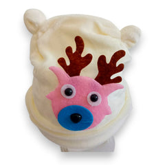 Adorable White Plush Reindeer Beanie Hat/Cap for Kids