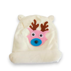 Adorable White Plush Reindeer Beanie Hat/Cap for Kids
