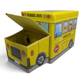 Collapsible School Bus Toy Box & Storage Organizer Ottoman