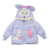 Winter Cotton-Padded Purple Jacket Cute Cartoon Pattern Bunny Ears Furry