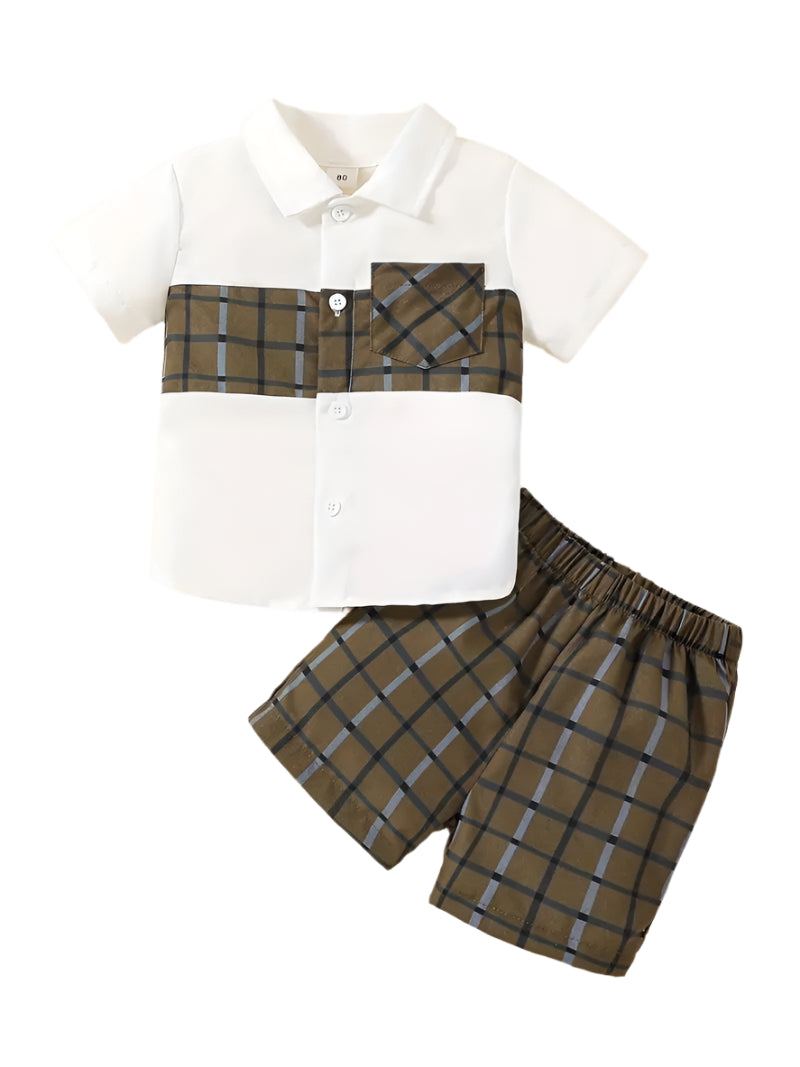 Baby Boys Stylish Half Sleeves Shirt With Checked Shorts