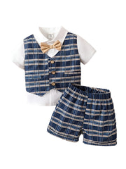 Baby Boys Stylish Half Sleeves Shirt With Checked Short
