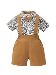 Baby Boy Leopard Shirt & Suspender Shorts