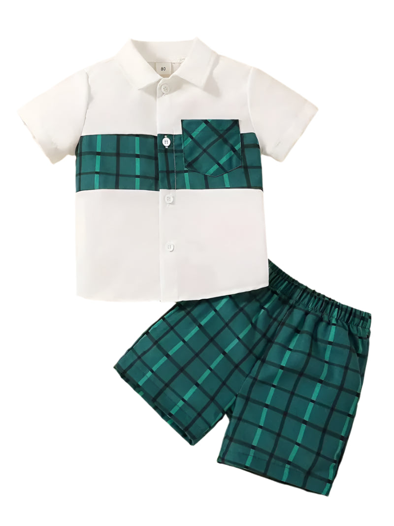 Baby Boys Stylish Half Sleeves Shirt With Checked Shorts