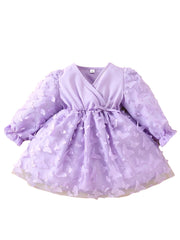 Girls Elegant Princess Dress Short Puff / Long Sleeve 3D Butterfly Dress