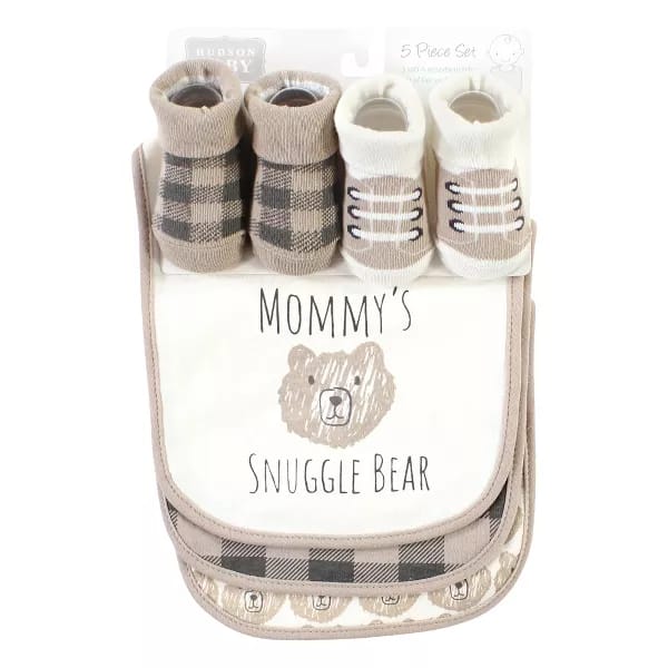 5 Pieces Bibs & Socks Set, Snuggle Bear