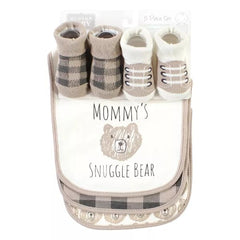 5 Pieces Bibs & Socks Set, Snuggle Bear