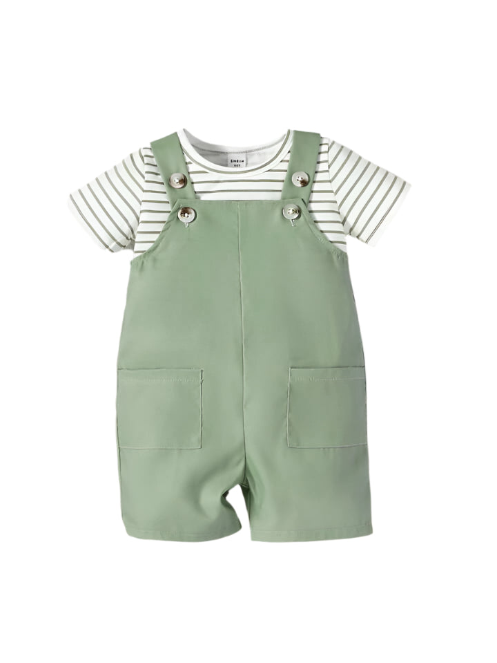 Baby Boys 2Pcs Casual Striped T-Shirt & Dungaree
