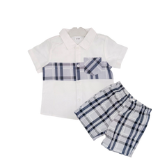 Baby Boys Stylish Half Sleeves Shirt & Shorts (Grey Check)