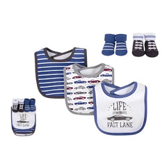 3 Piece Doller Bib And 2 Pairs Socks Set Vintage Cars