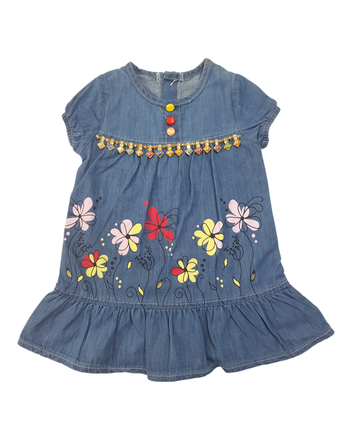 Flowery Embroidered Denim Dress