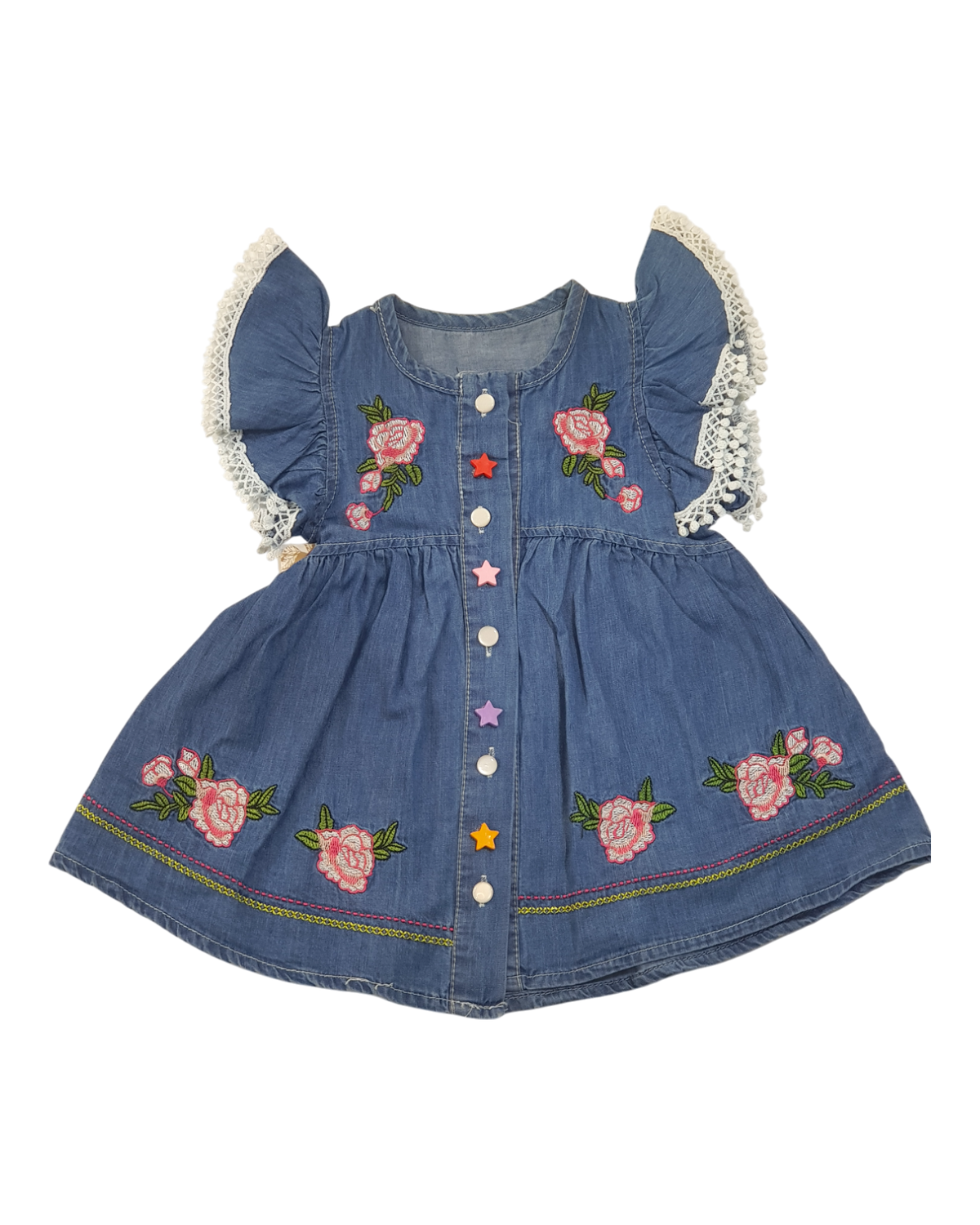 Flowery Embroidered Denim Dress