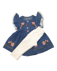 Flowery Embroidered Denim Dress