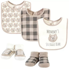 5 Pieces Bibs & Socks Set, Snuggle Bear