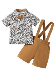 Baby Boy Leopard Shirt & Suspender Shorts
