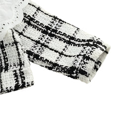 Baby Girls Lace Collar Plaid Skirt Set Knitted Long Sleeve Set