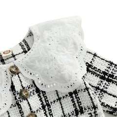 Baby Girls Lace Collar Plaid Skirt Set Knitted Long Sleeve Set