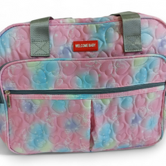 Quilted Pastel Heart Print Diaper Bag / Mother Bag