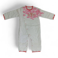 White & Pink Cloud-Print Baby Romper