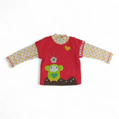 Red Appliqué Shirt with Polka Dot Sleeves