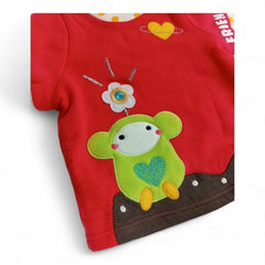 Red Appliqué Shirt with Polka Dot Sleeves