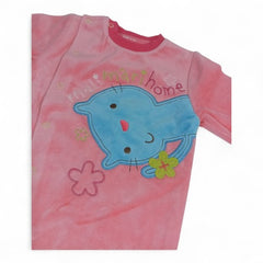 Soft Velour Pink Baby Jumpsuit with Blue Cat Appliqué