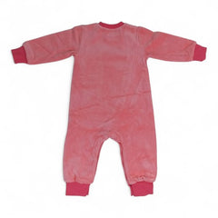 Soft Velour Pink Baby Jumpsuit with Blue Cat Appliqué