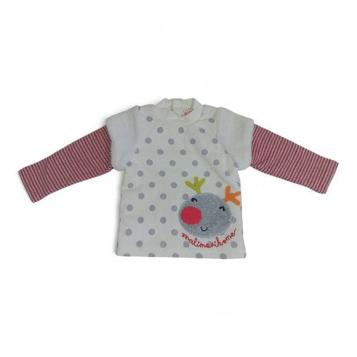 Baby Polka Dot & Striped Long-Sleeve Top with Reindeer Appliqué