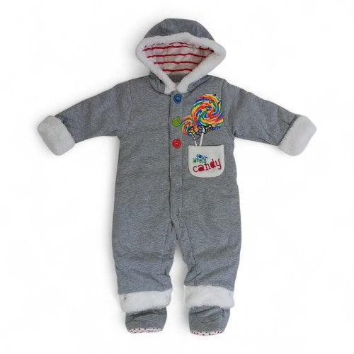 Hooded Romper with Fluffy Trim