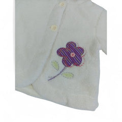 Cozy White Baby Hooded Jacket with Purple Flower Appliqué
