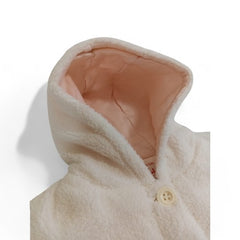 Cozy White Baby Hooded Jacket with Purple Flower Appliqué
