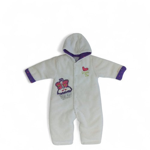 Cozy White Fluffy Baby Romper with Hood