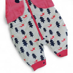 Cozy Pink Baby Romper with Fox & Tree Print