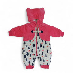 Cozy Pink Baby Romper with Fox & Tree Print