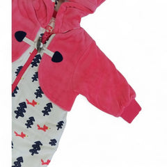 Cozy Pink Baby Romper with Fox & Tree Print